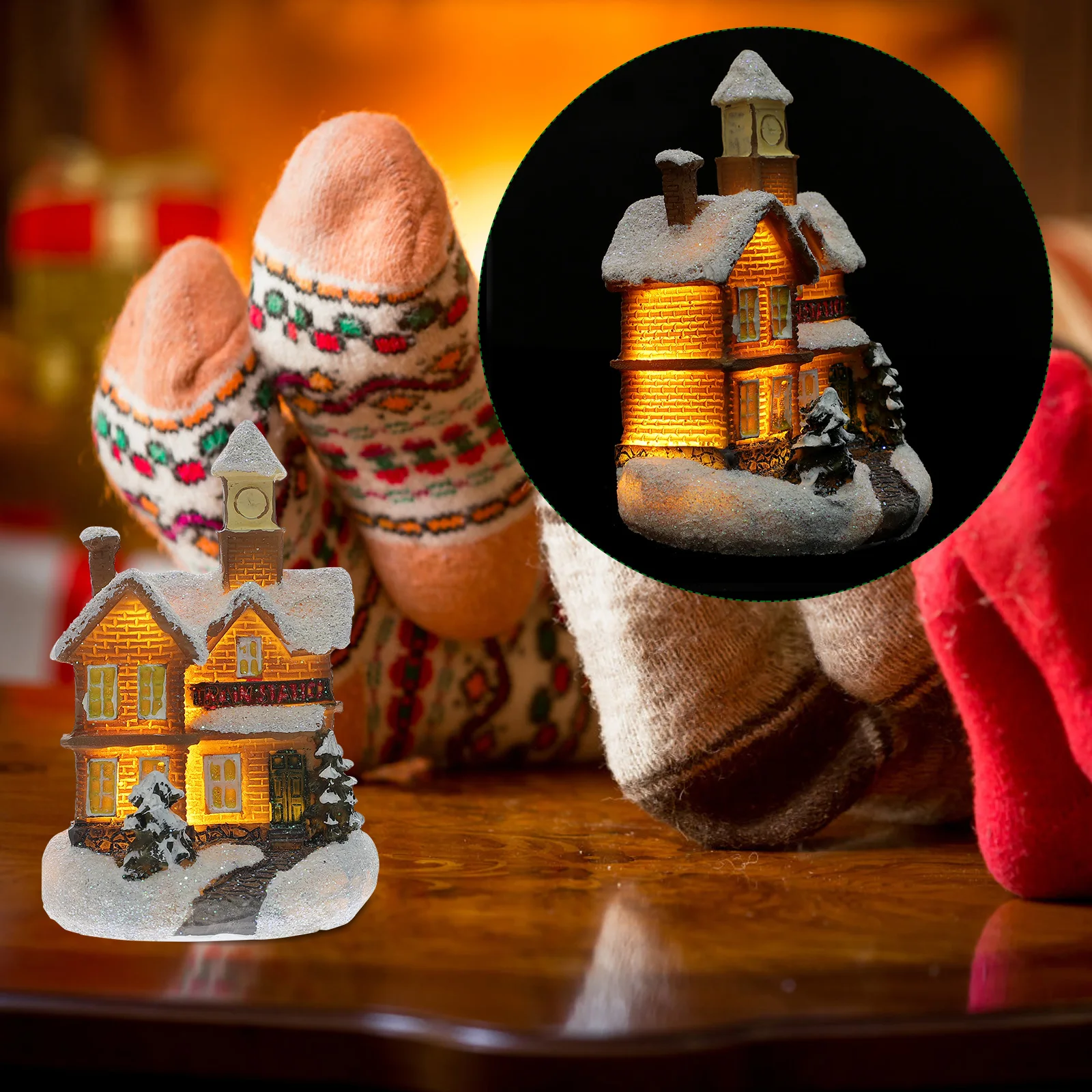 Maison Miniature en résine, Style noël, petite maison, décorations de Festival, armoire de table, bureau, accessoire Photo, décoration de la maison