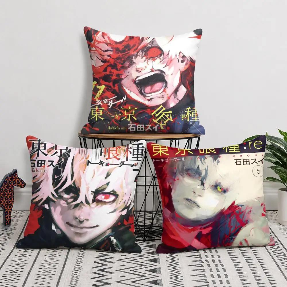 T-Tokyo Ghoul Anime Cushion Cover Short Plush Soft Double-Sided Printing Pillow Case Cozy Sofa Bedroom Home Decor Gift