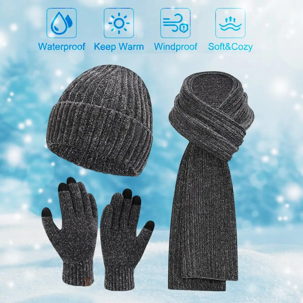 Weather Gear Cozy Winter Accessories Set Knitted Hat Scarf Gloves Unisex Thick Warm Outdoor Gear with Touch Screen Sensitivity