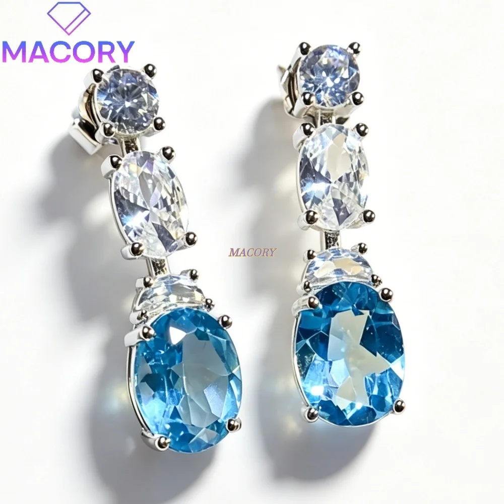 S925 sterling silver Swiss blue topaz stud earrings naturally transparent an ideal choice for Valentine's Day or birthday gifts