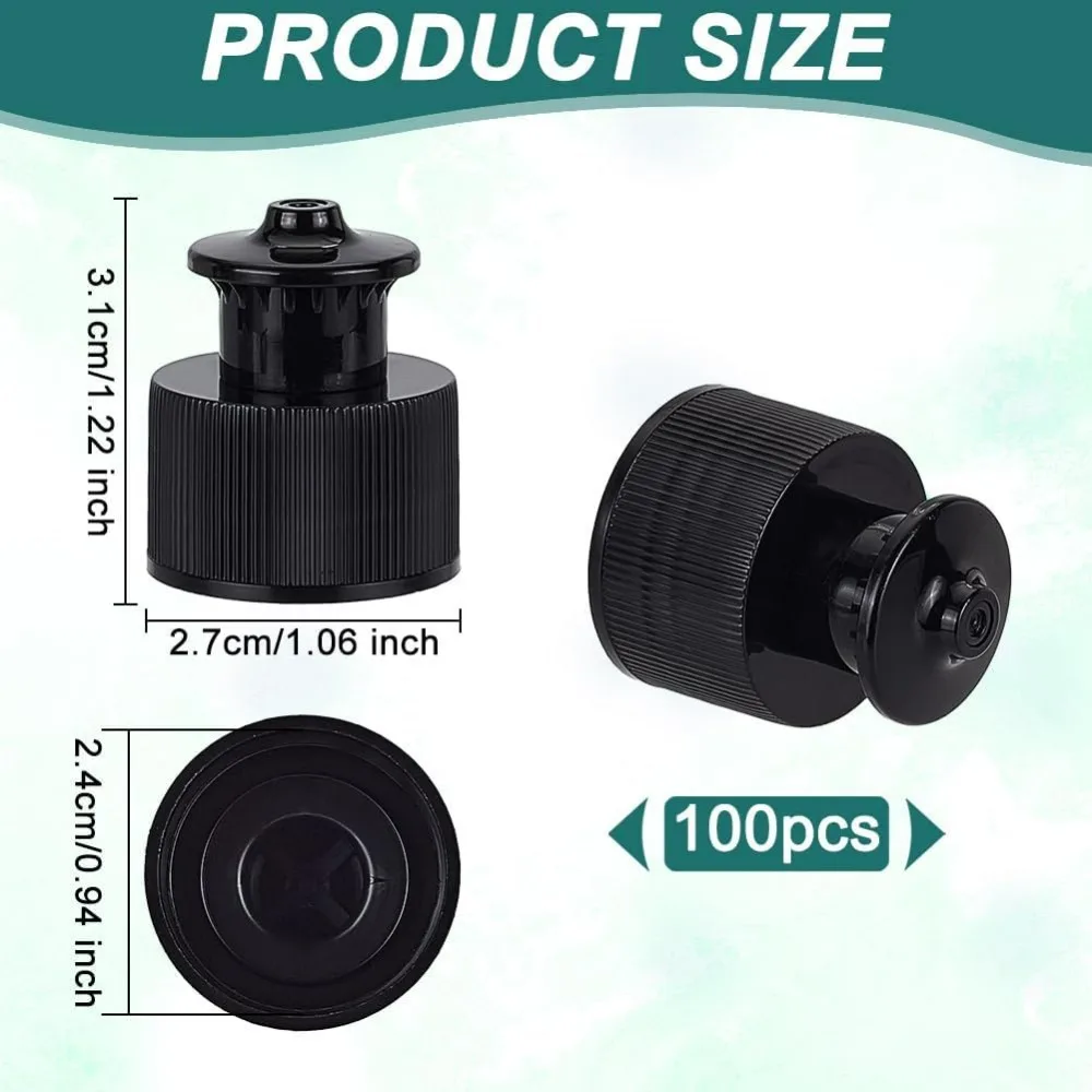 100Pcs 24/410 Black Plastic Push Pull Replacement Caps 24mm Inner Diameter Twisted Sport Bottle Lid 1x1.2 Inch Plastic Water