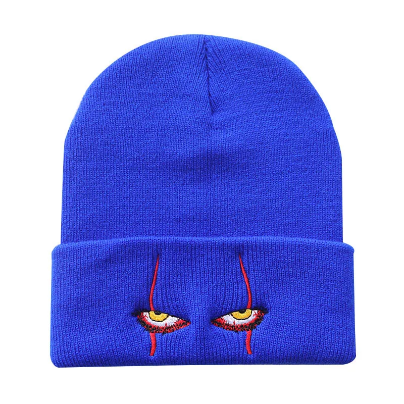 10 stylów Unisex Winter Soft Outdoor Beanie jednolity kolor czapka z dzianiny Pennywise przerażające oczy dla dzieci na co dzień poza Halloween