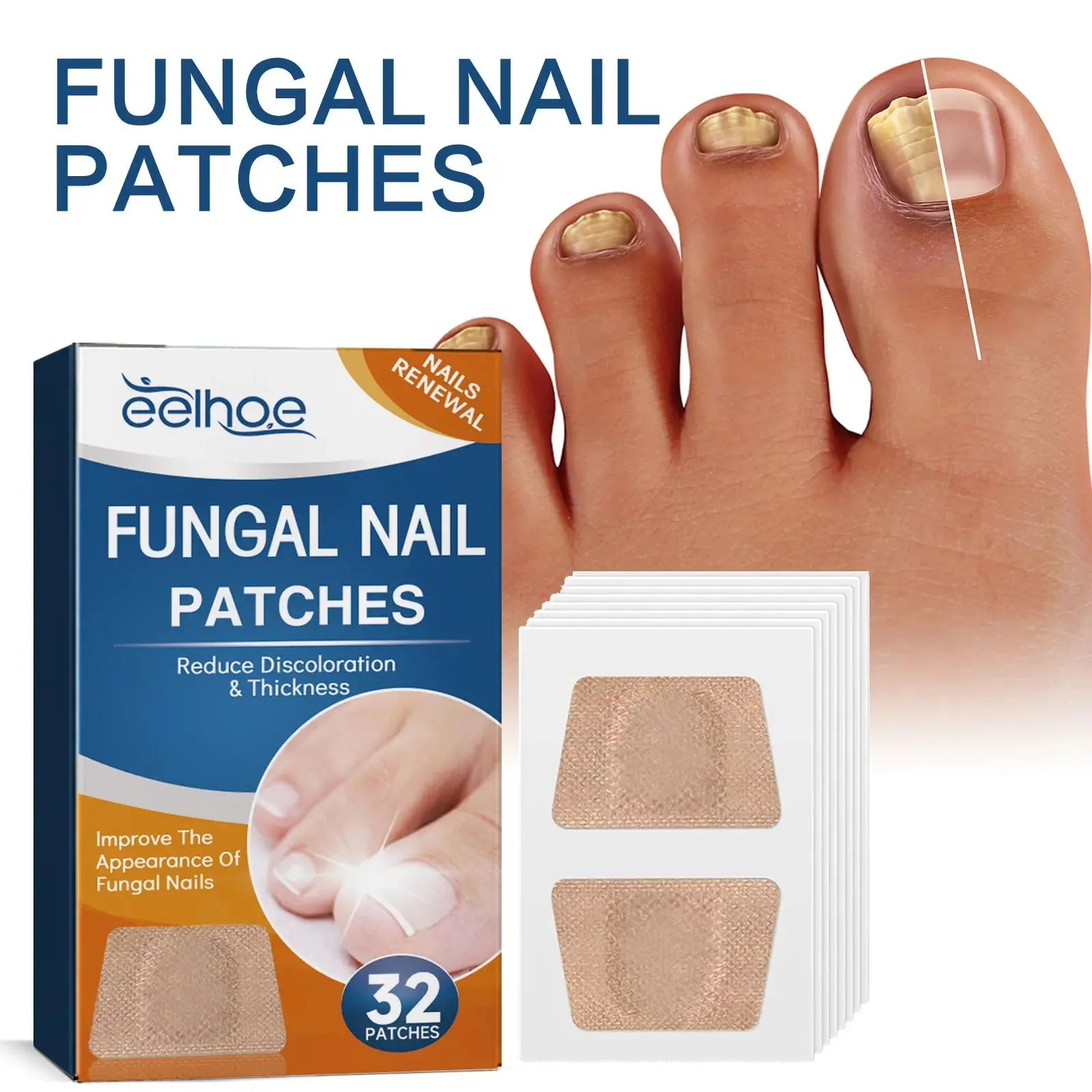 Fungal Nail Treatment Patch Ingrown Toenail Paronychia Anti Infection Correction Repair Damaged Foot Nail for Nails Care 32pcs