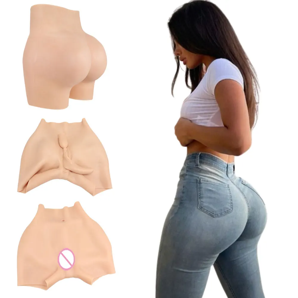 YUERUGOU K-P Men Silicone Fake Vagina Pants Sexy Butt Shemale Cosplay Crossdresser Drag Queen Hip Enhancer Pants 6 Colors