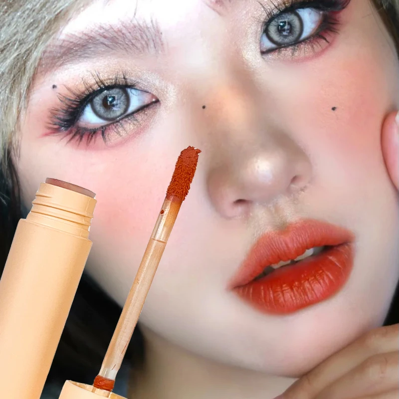 Brillo de labios de terciopelo mate rojo de 3 colores, lápiz labial líquido impermeable, tinte de labios marrón Nude, maquillaje de barro, Mousse, glaseado de labios cosméticos