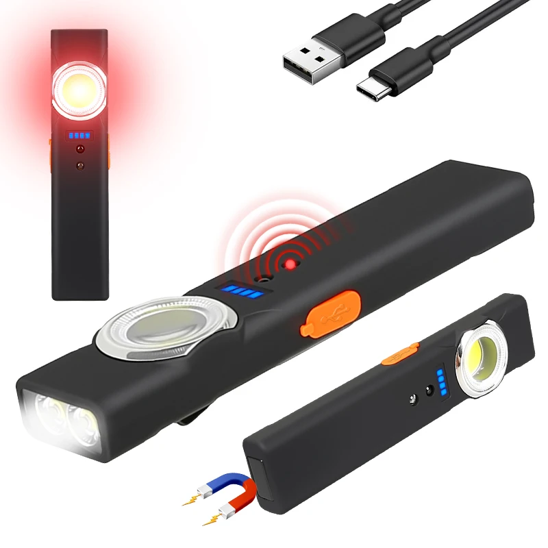 

Portable Sensor LED Flashlight with Magnet Type-C Rechargeable Work Light with Clip Waterproof Torch for Outdoor Camping Hiking