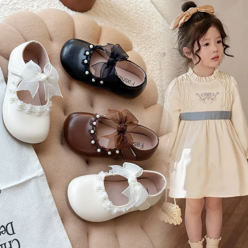 

Spring Autumn Girls Shoes Bowknot Fashion Children's Wedding Shoes Elegant Princess Trend Kids Causal Flat Shoes