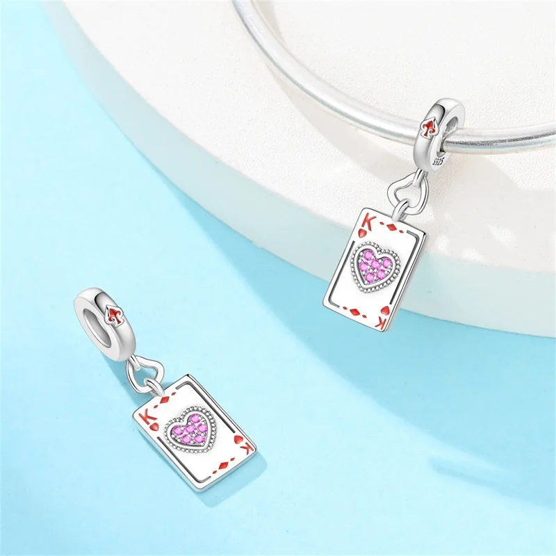 Silver Poker CardCharms Beads Fit Original Bracelet Bag Keychain Earring Charm Bead Pendant Diy Women Jewelry Gift