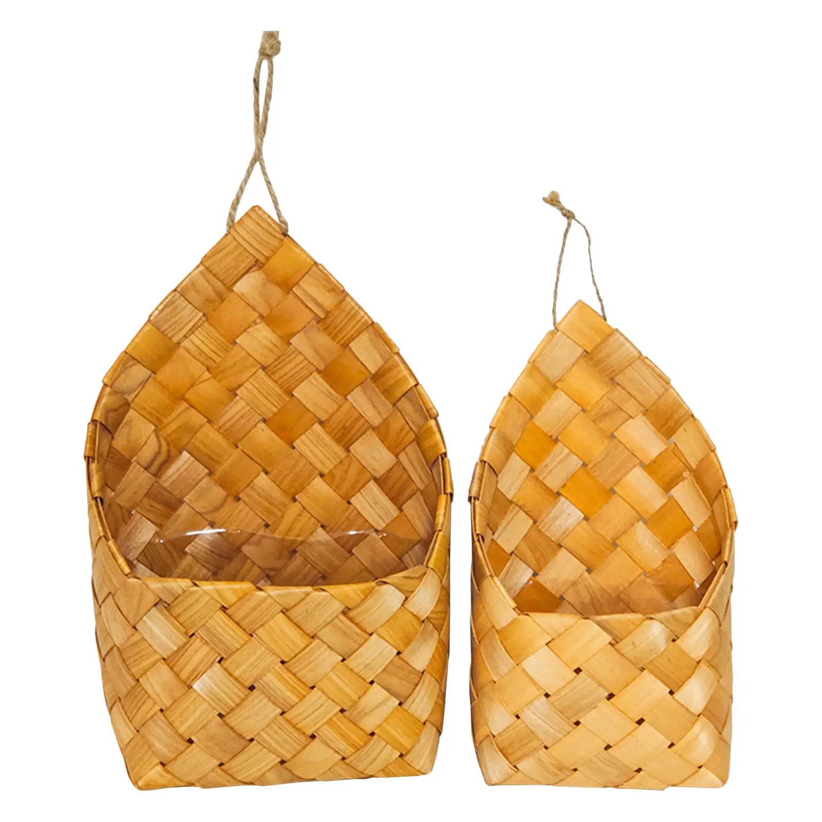 2Pcs Wood Woven Wall Hanging Flower Basket Handmade Hanging Planter Basket Waterproof Protection Farmhouse Style for Living Room