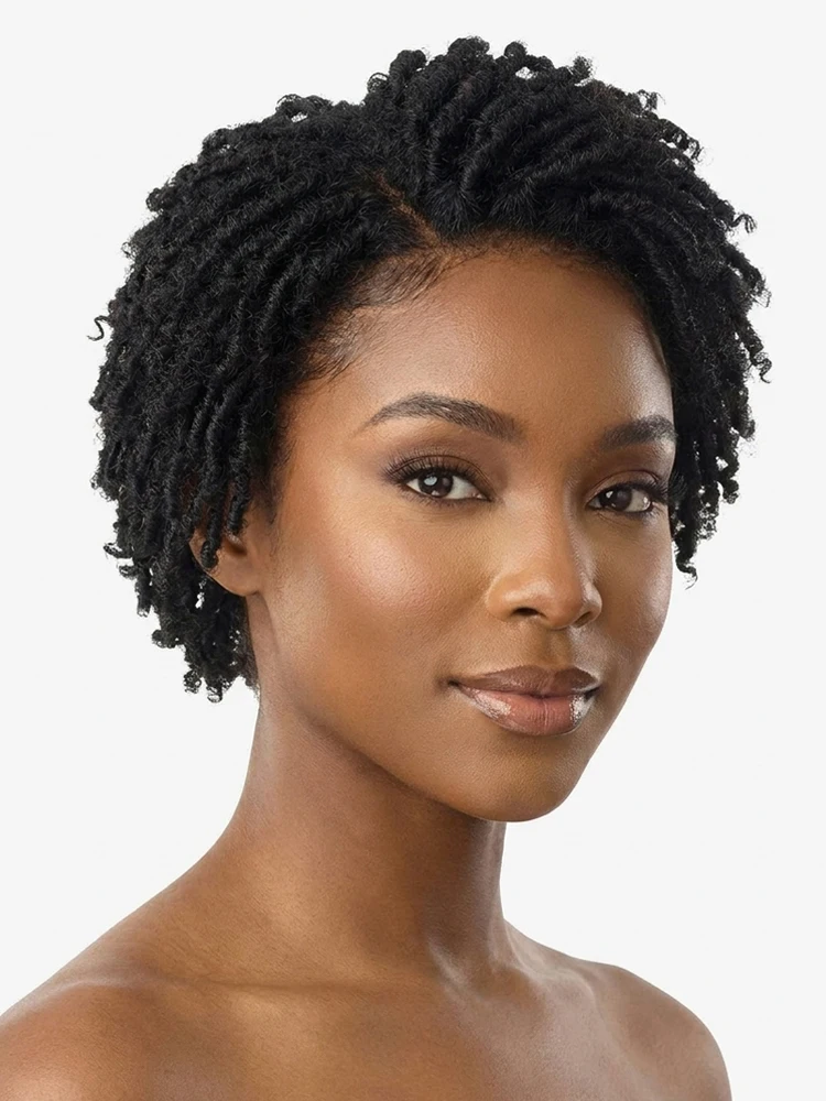 Kurze Pixie-Cut Dreadlocks Perücken in Naturfarbe, Afro Twists Dreadlocks Lace Frontal Perücke, Faux Locs Geflochtene Haarersatzperücken