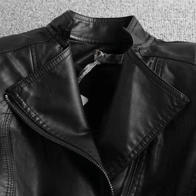 MEXZT Giacca in pelle nera Pu Donna Y2K Streetwear Cappotto da moto corto Moda Gyaru Harajuku Capispalla corto a maniche lunghe