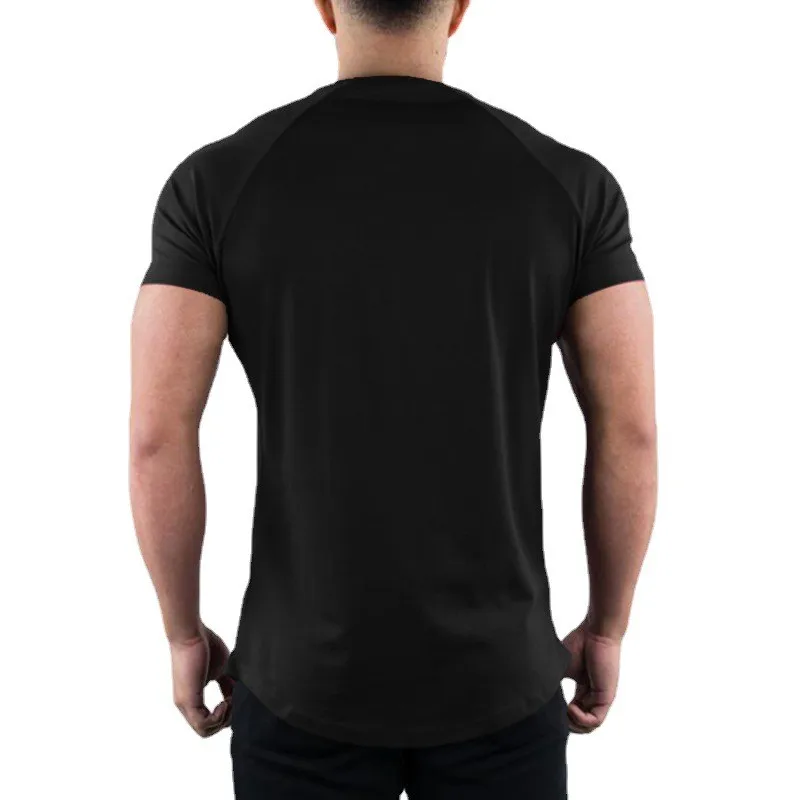 Mens Slim Fit Sports Short Sleeve T-shirt European and American Summer Fashion O-neck Quick-drying Elastic Gym Fitness T Shirt