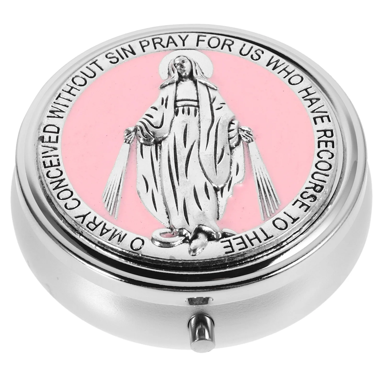 

Rosary Jewelry Box First Communion Small Metal Rosary Case Round Trinket Storage Organizer Friendly Religious Keepsake Box