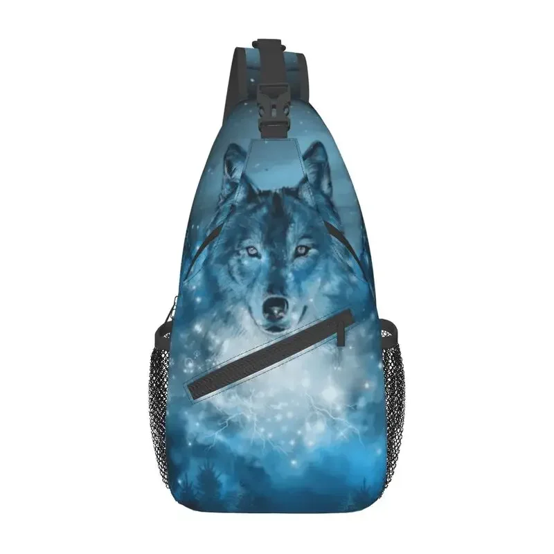 

Casual Three Wolf Crossbody Sling Backpack Men Animal Shoulder Chest Bags for Camping Biking