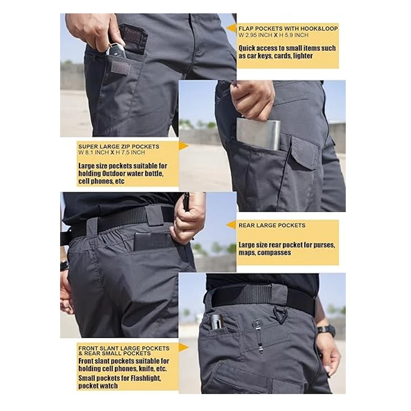 Cargo Pants Hiking Men Outdoor Waterproof Multi-pocket Tactical Trousers Camping Spring Autumn Combat Rip-Stop Work Pant