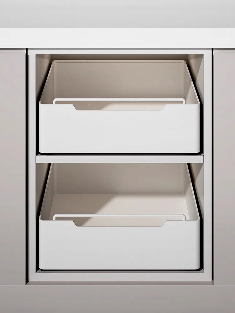 Kitchen Cabinet Drawer Pull out Spice Storage Rack Deep Shelf Dishware Plate Storage Box Cream Style Carbon Steel Organizer