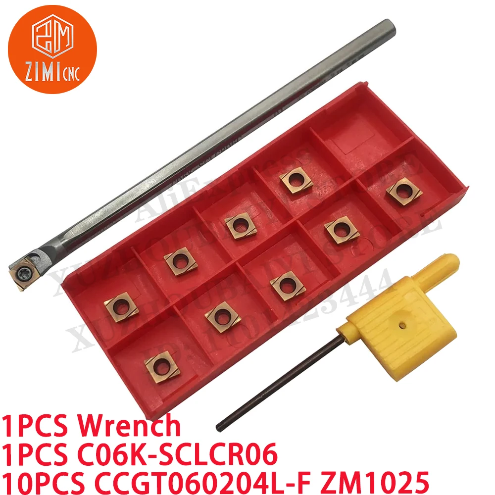 

1PCS C06K-SCLCR06 Антивибрационный инструмент из вольфрамовой стали +10PCS CCGT060204L-F ZM1025 Твердосплавные пластины Механический режущий инструмент с ЧПУ