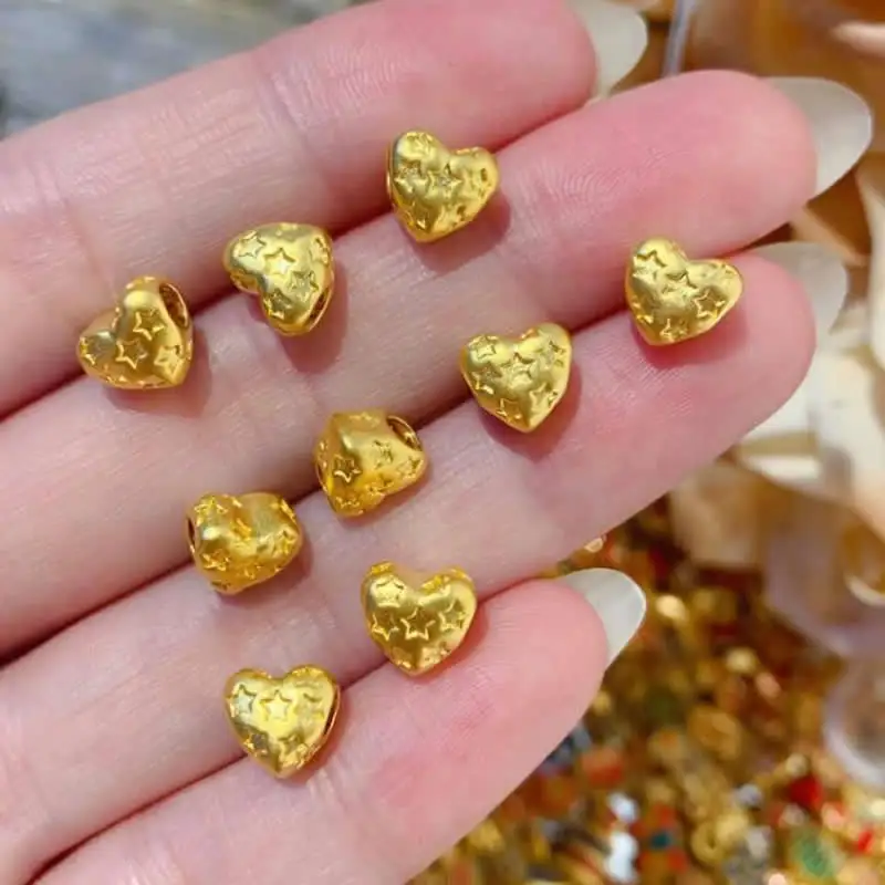 New 3D Gold 24K Yellow Gold Star Heart Pendant Sweet Necklace Pendant 1pcs