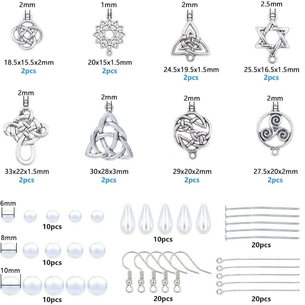 1 Box DIY 8 Pairs Antique Silver Celtic Knot Earrings Pearl Dangle Earrings Jewelry Making Starter Kit with Instruction Jewelry