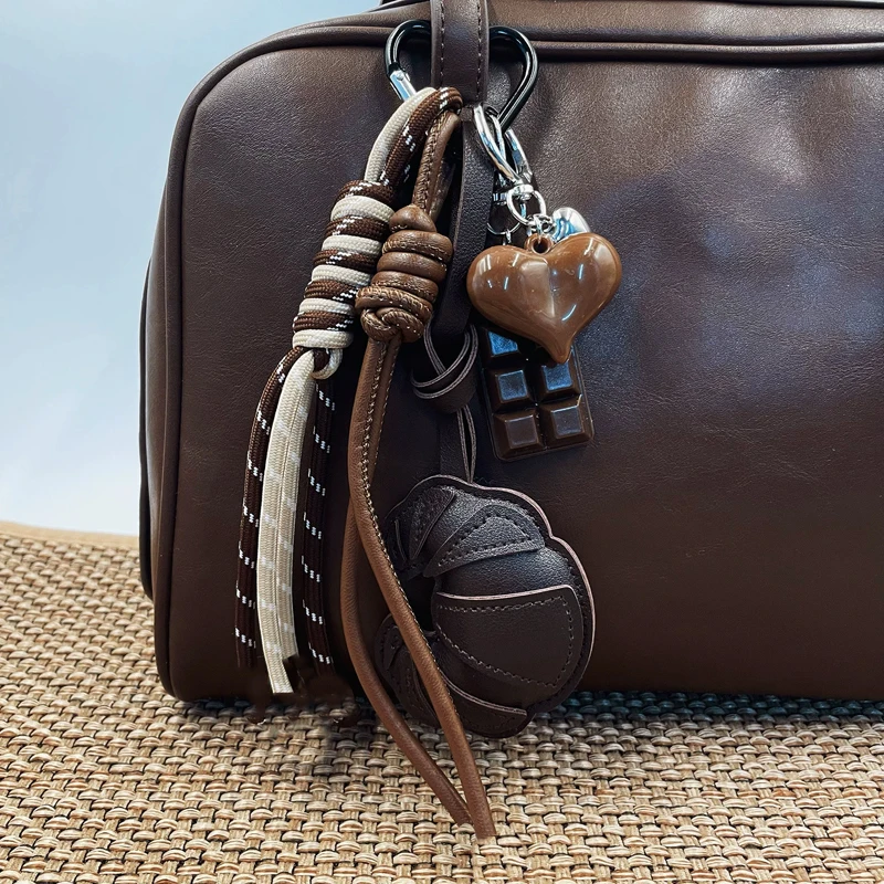 DIY Hand-Woven Braided Rope Leather Keychain Croissant Shape Anti-Lost Pendant for Ladies Horn Bag Multi-Functional Trinket
