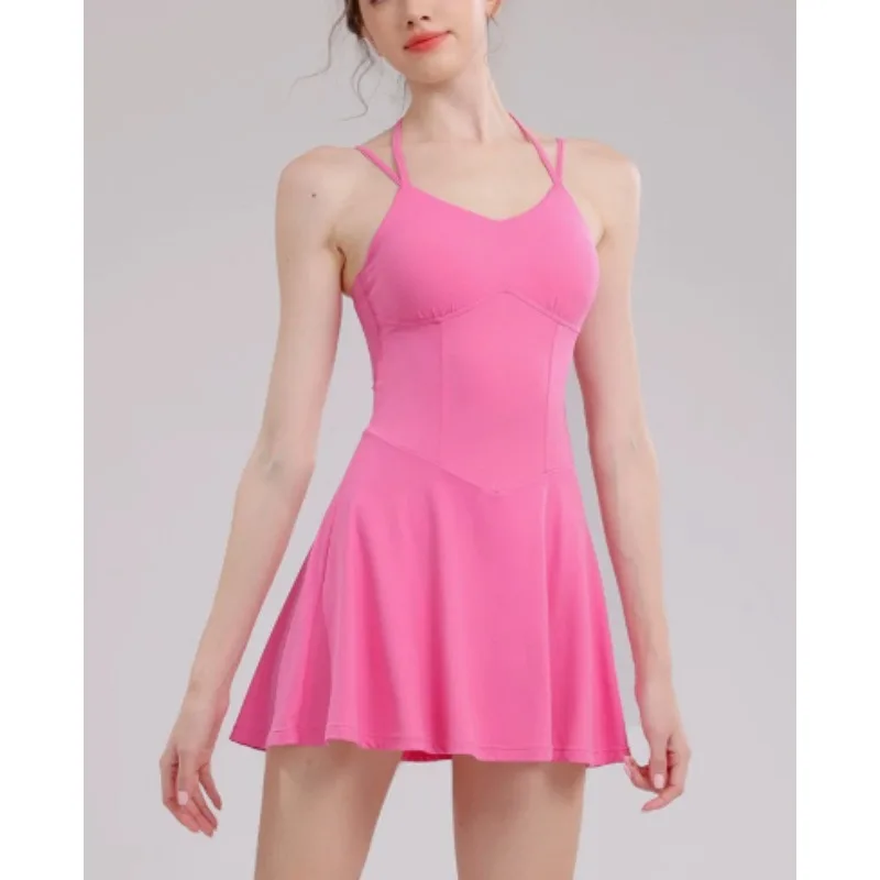 

Sexy Camisole Dress Fake Two Piece A-line Short Skirt Pocket Bottom, Anti Glare Sports Tennis Skirt, Summer