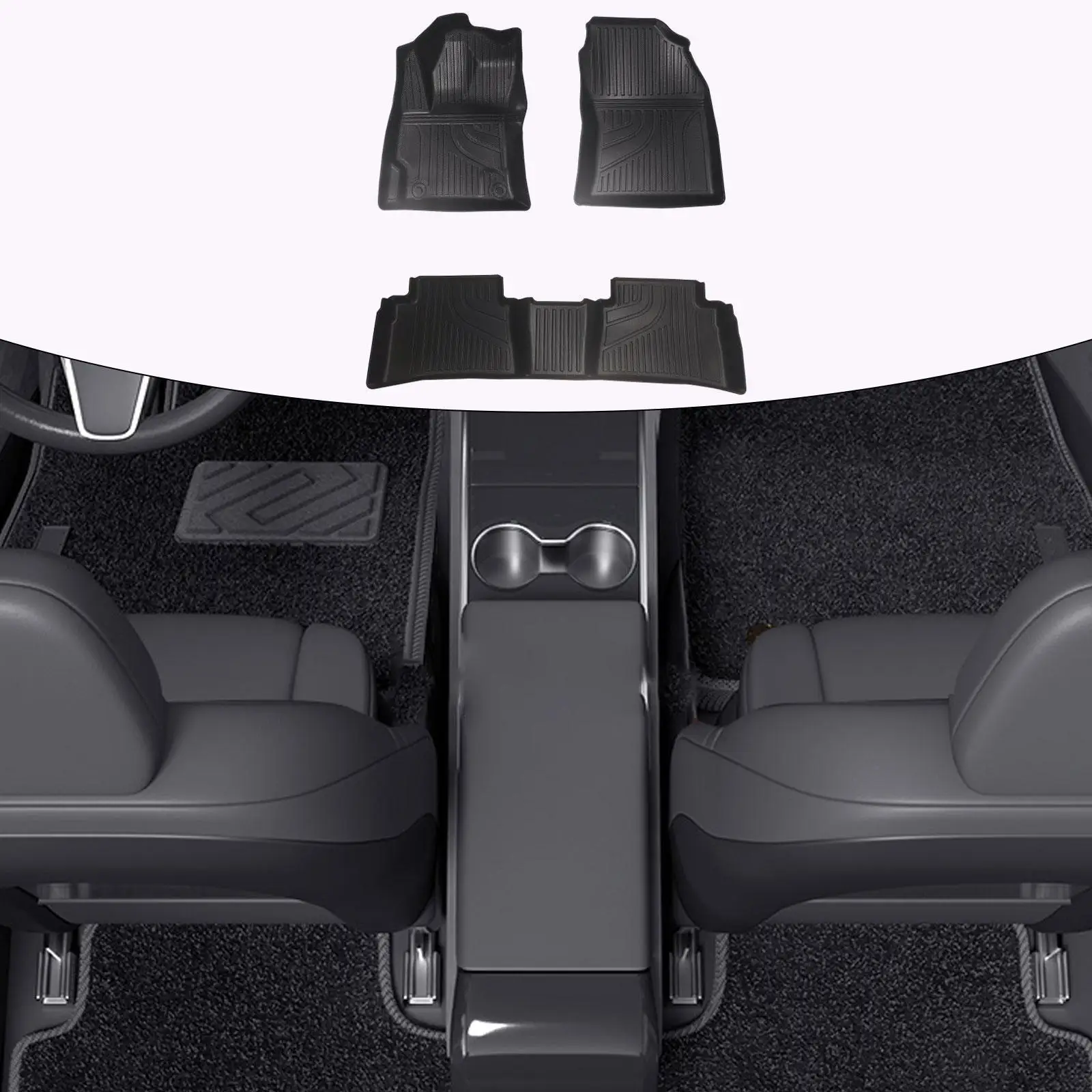 

3Pcs Floor Mats Carpet Easy to Clean Black Dustproof Full Set Accessory Car