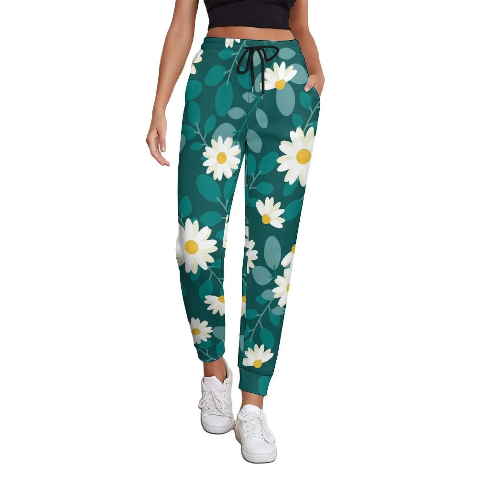 

White Daisies Jogger Pants Autumn Cute Flowers Print Classic Sweatpants Female Streetwear Pattern Trousers Big Size