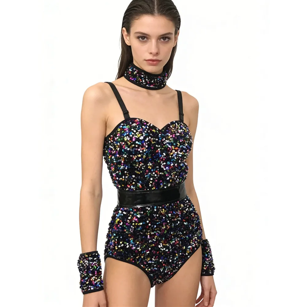 

Разноцветный боди с пайетками для сценических выступлений: сексуальный костюм для ночного клуба, певиц, танцовщиц, диджеев, джазовых танцев, клубных вечеринок