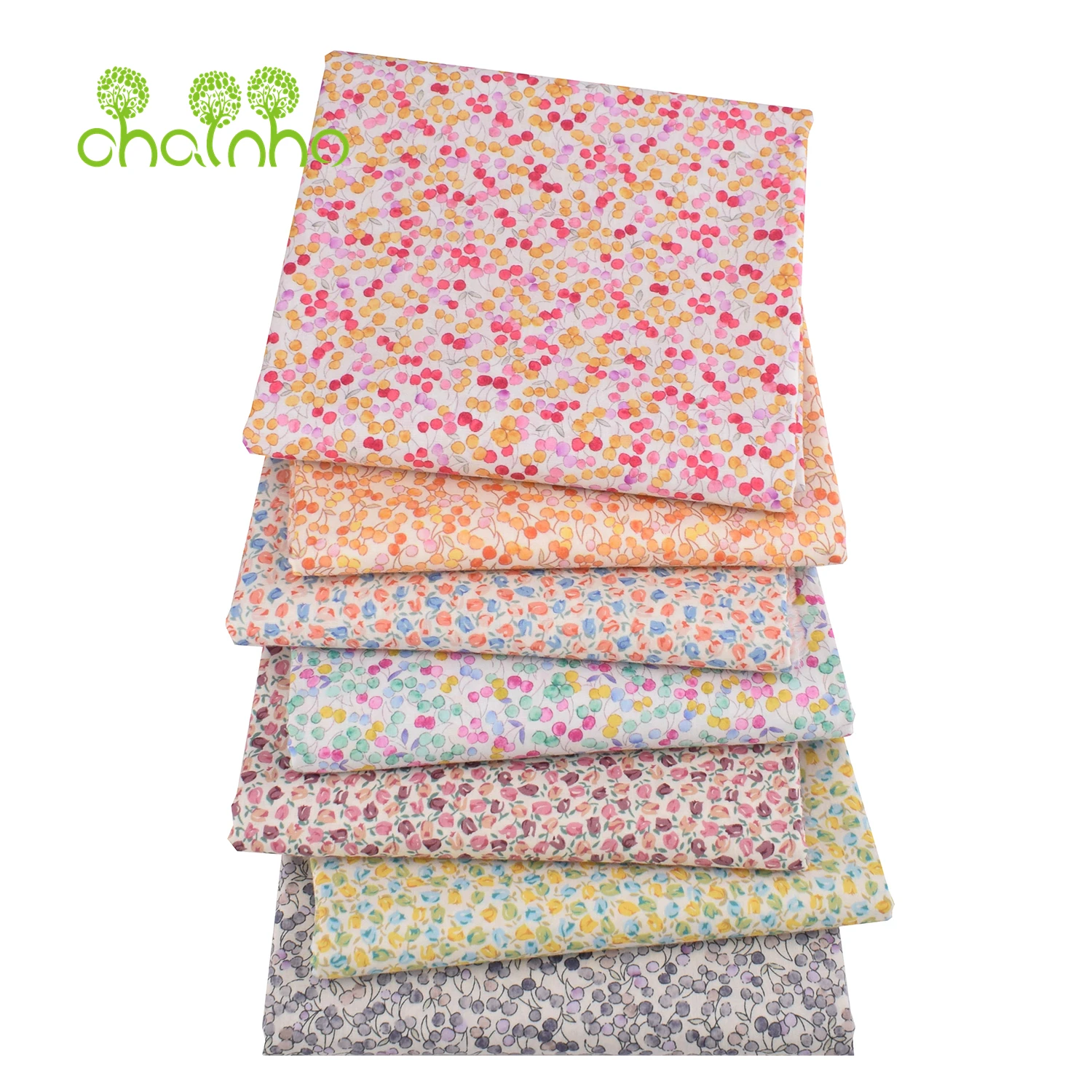 Chainho,Printed Plain Weave Poplin Cotton Fabric,DIY Quilting Sewing Material,Patchwork Cloth,Floral Series,2 Sizes,26PC18