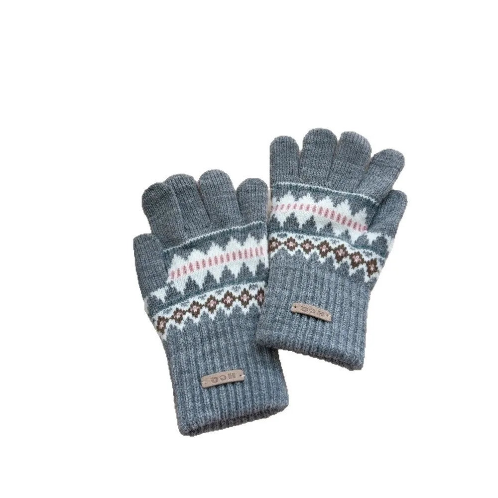 Retro Style Jacquard Knitted Gloves Touchscreen Warm Five Finger Mittens Touchscreen Gloves Outdoor Cycling