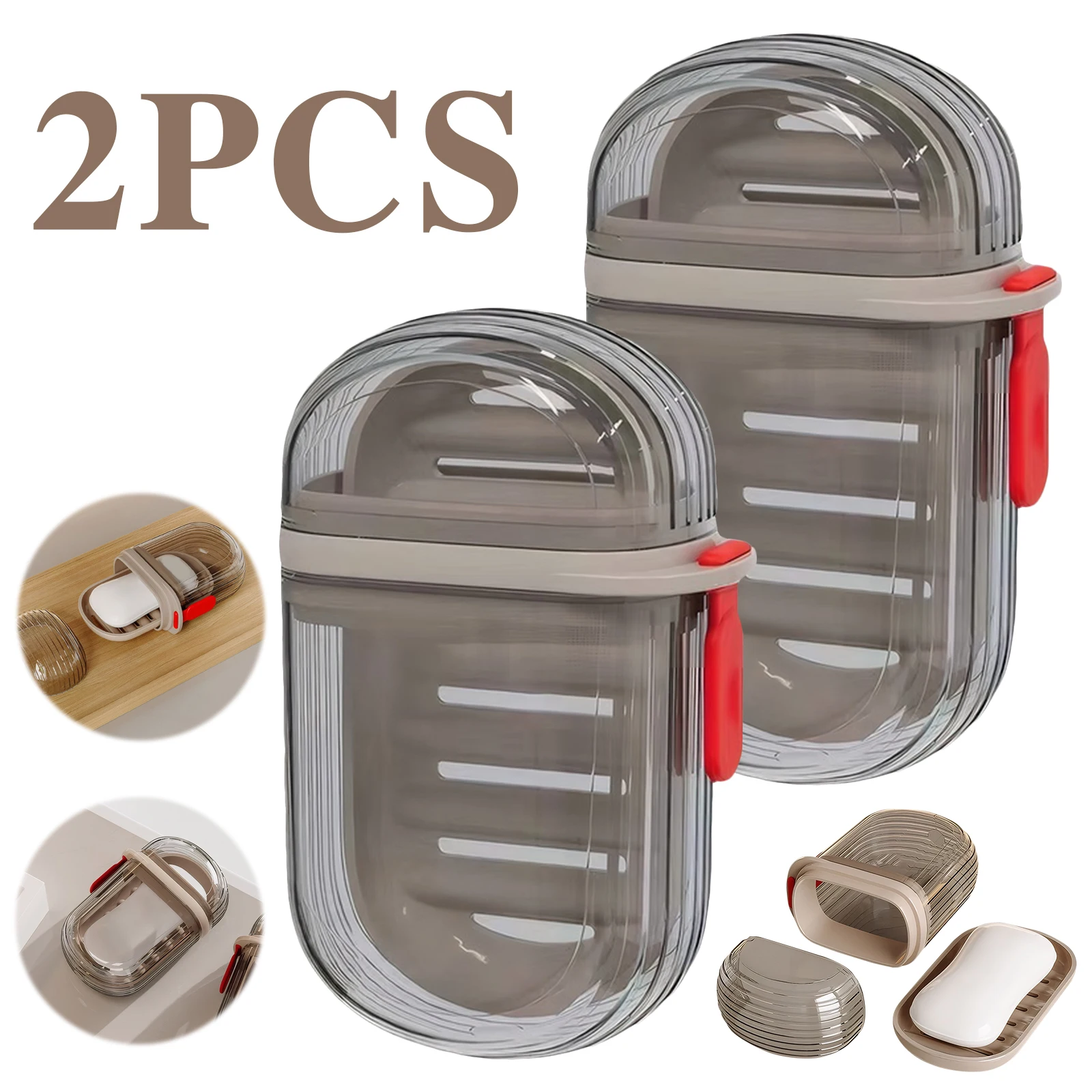 

2Pcs Portable Soap Tray Anti-Slip Travel Soap Box IPX4 Waterproof Plastic Sealing Soap Box Bathroom Camping Traveling Supplies