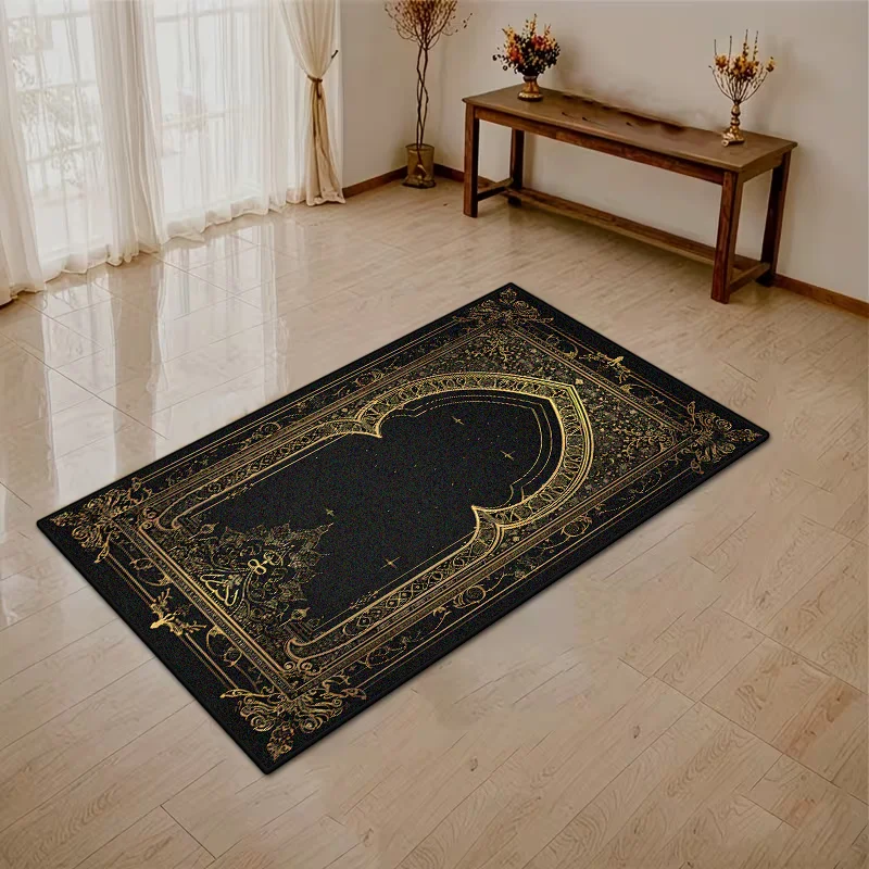 Islamic Prayer Mat Black Muslim Religious Decor Washable Prayer Mat Household Ramadan Non-slip Lightweight Rug Soft سجادة الصلاة