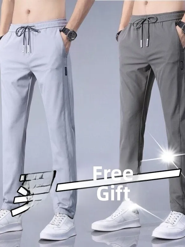 

Thin Ice Silk Straight Leg Sports Pants for Men Casual Loose Work Trousers Cool Feeling Summer Faion Youth Active Sle