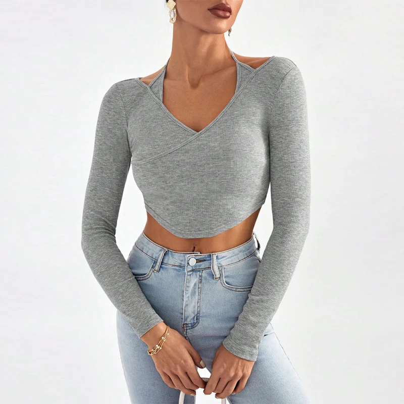 

Европейская и американская женская мода, осенне-зимняя двухсекционная рубашка с длинными рукавами и внутренним слоем, короткий модный топ