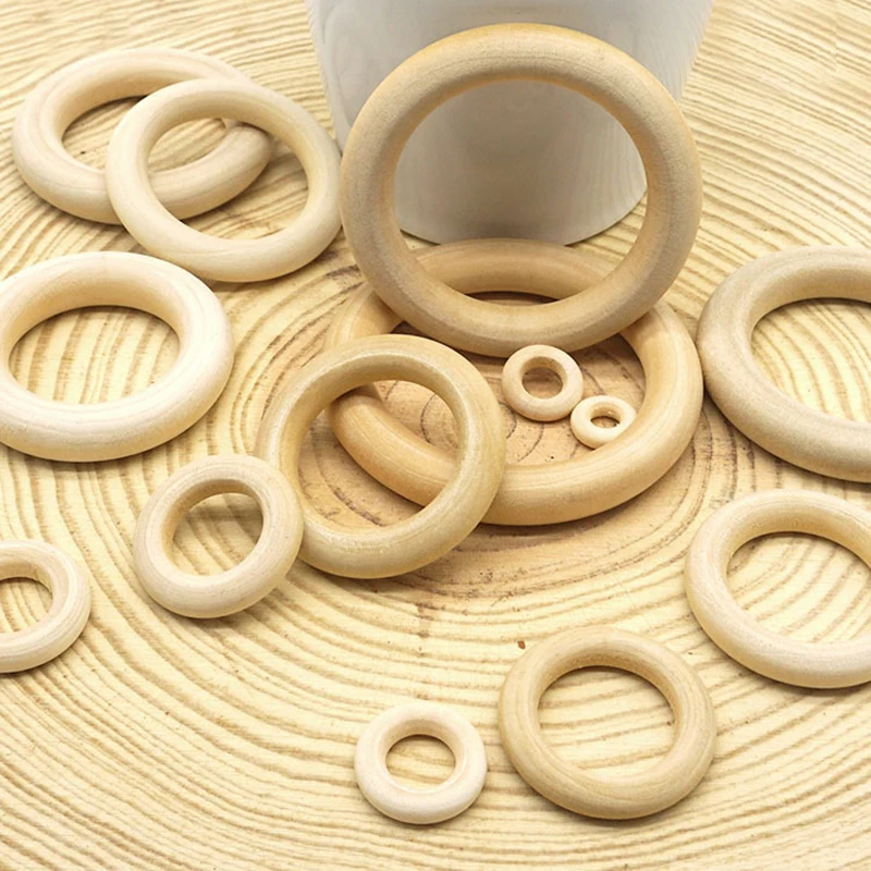 15-100MM Natural Wooden Circle DIY Crafts Embellishment For Jewelry Making Wooden Ring Children Kids Teething Wooden Ornaments