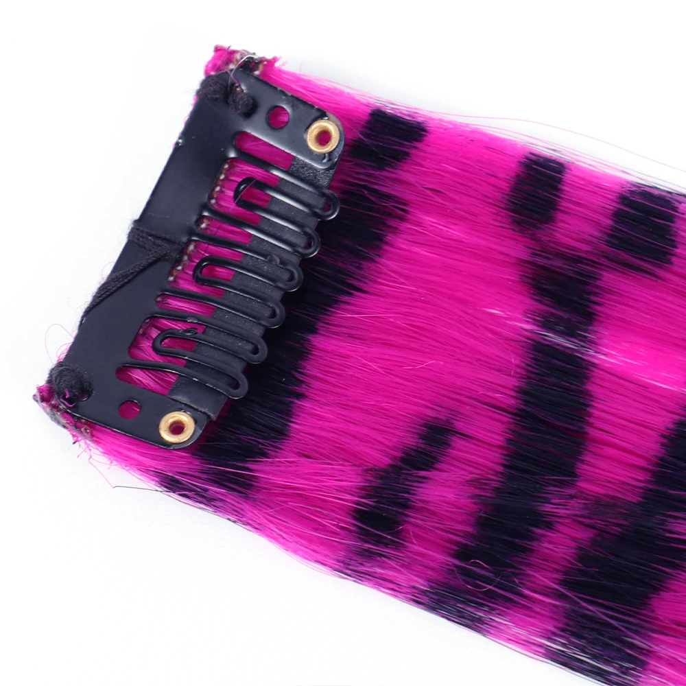 3pcs/set Stripe Printed Hair Colorful Long Straight Hair Pieces Synthetic Clip-in Hair Extensions for Daily Use Party Halloween