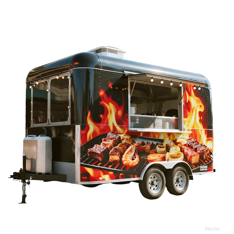 Catering Trailer Food Truck Mobile Kitchen with Fryer Griddle for BBQ Ribs Pulled Pork Vendor Sales Operation Customized Sale