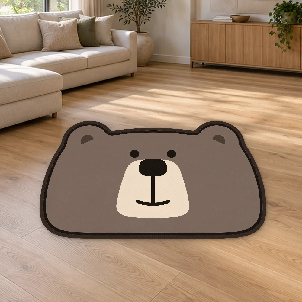 Brown Bear Face Shaped Flannel Floor Mat Animal Novelty Area Rug For Bedroom Living Room Reading Corner Entryway Home Decor