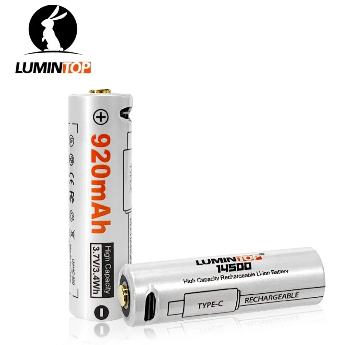 Lumintop 14500 Lithium Battery with TYPE-C Port Direct Charging 3.7V/3.4wh 920mAh Rechargeable Battery for TOOL AA Flashlight