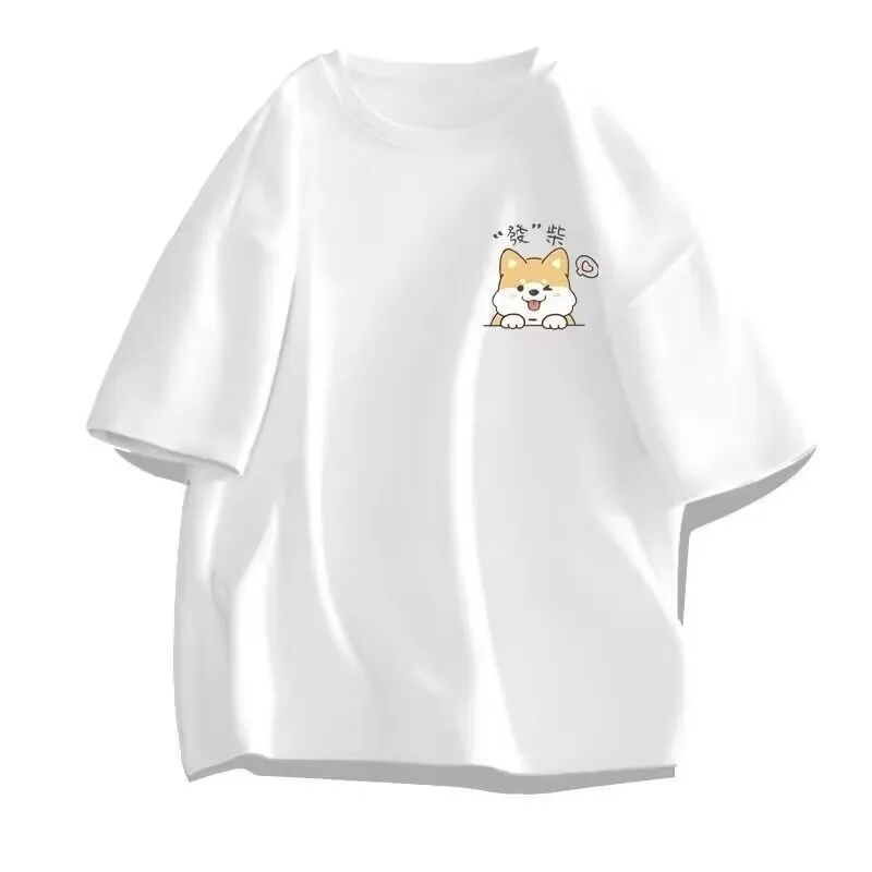 Japanese Cute Cartoon Dog Corgi Pattern Printed Men Women T-shirt Outdoor Street Casual Harajuku Summer Short-sleeve Top Clothes