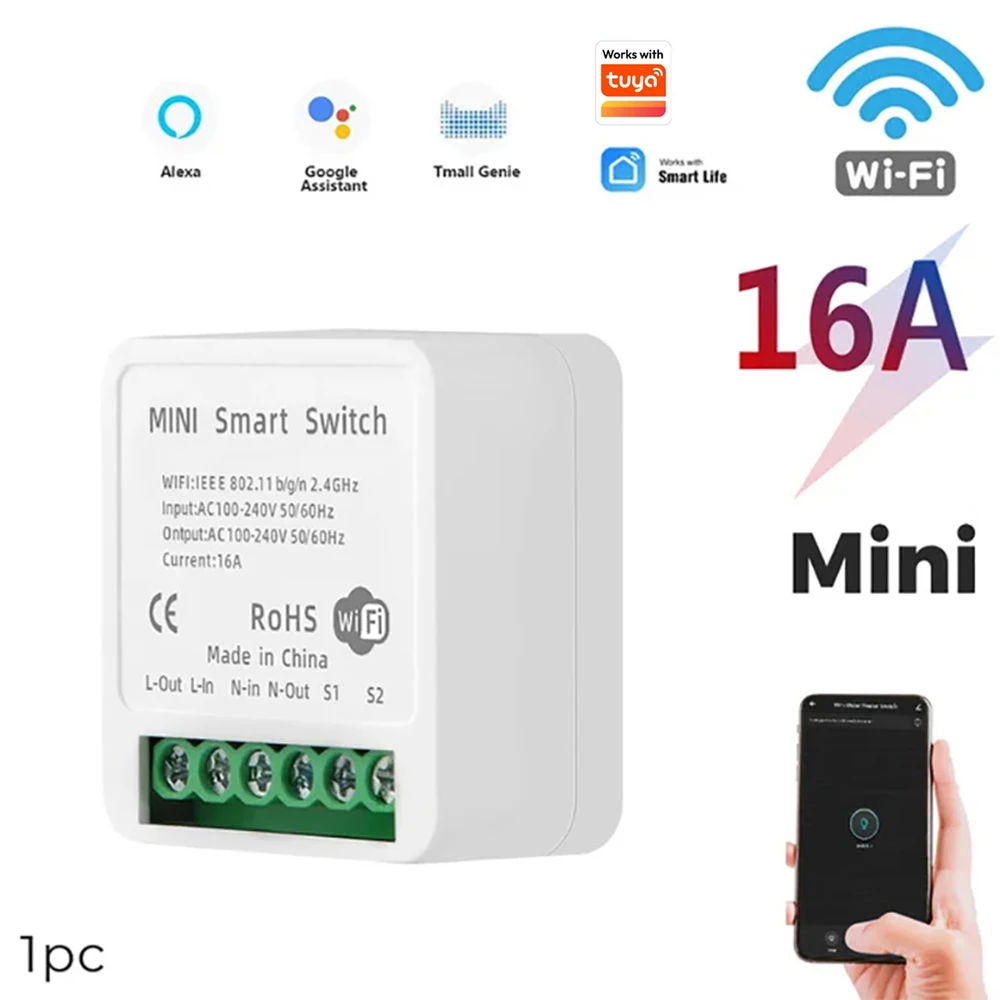 Mini 16A WiFi Switch 2 Way Control Smart Home Automation Module Interruptor Works with Tuya Smart Life App Alexa Google Home