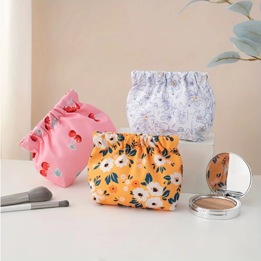 Elastic Hair Tie Cosmetic Bags Organizer, Cute Pattern Printing Coin Purse Self-closing Small Item Bags Portable Travel Storage