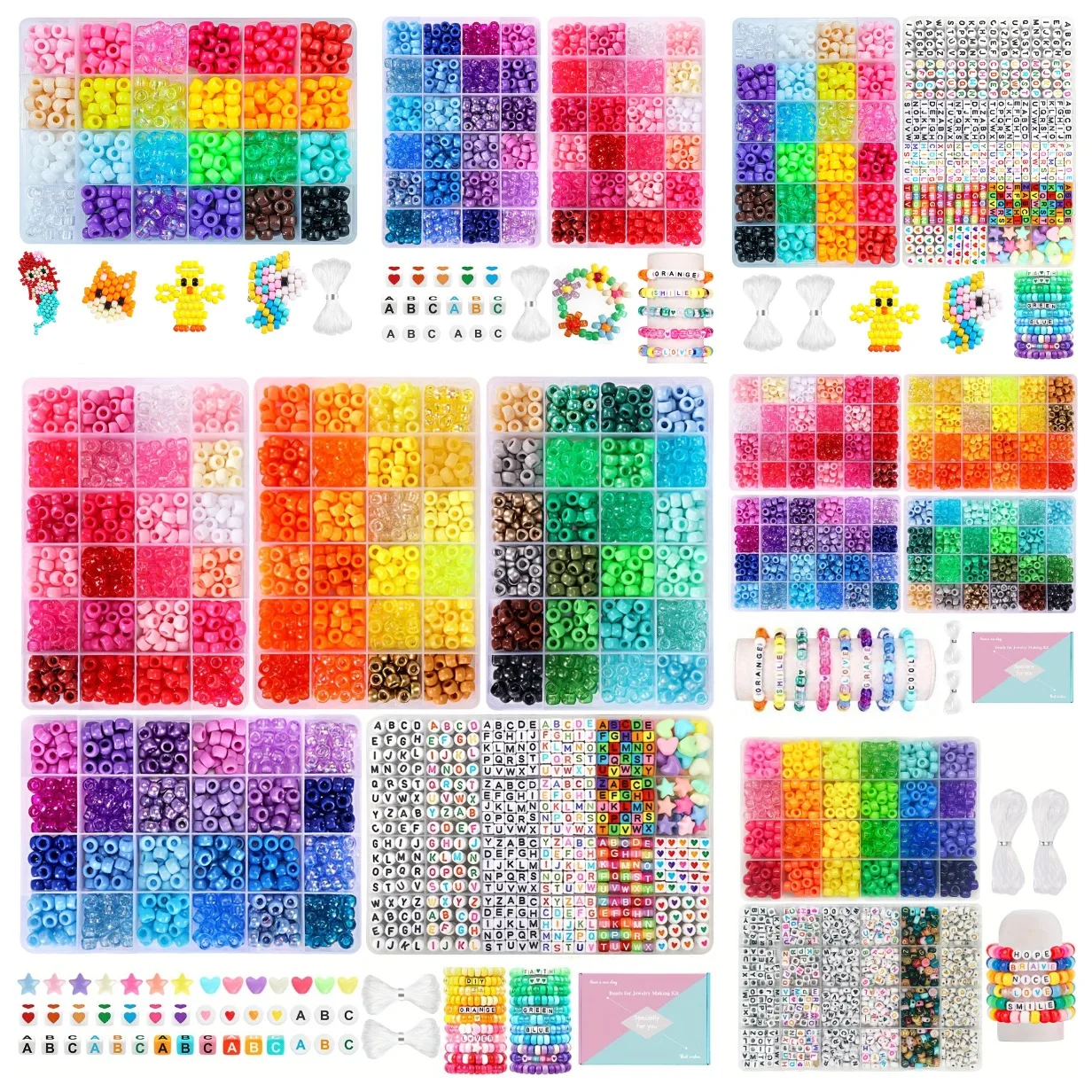 Assorted Acrylic Large Hole Pony Beads Kit, Alphabet Letter Beads DIY Jewelry Making Supplies for Bracelet Necklace Craft