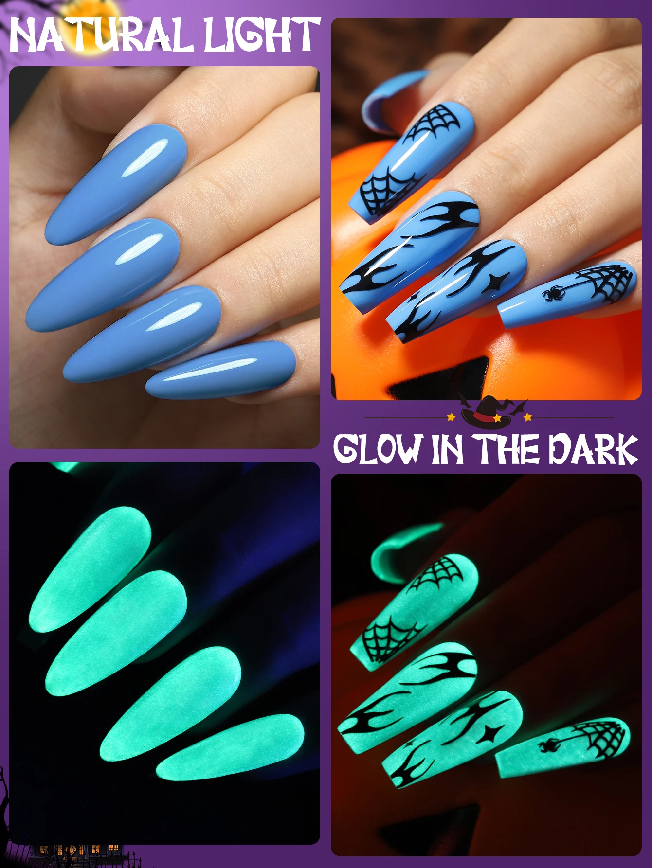 YOKEFELLOW Glow in the Dark Gel Nail Polish 10ML Fluorescent Neon Blue Glow UV Gel Polish Nail Art for Halloween Women Girls