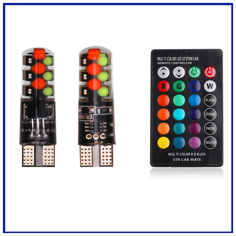 A Set Universal W5W T10 RGB Led Clearance Light Car RGB COB 12SMDs Colorful Multi Mode Car Light Bulbs with Remote Controller