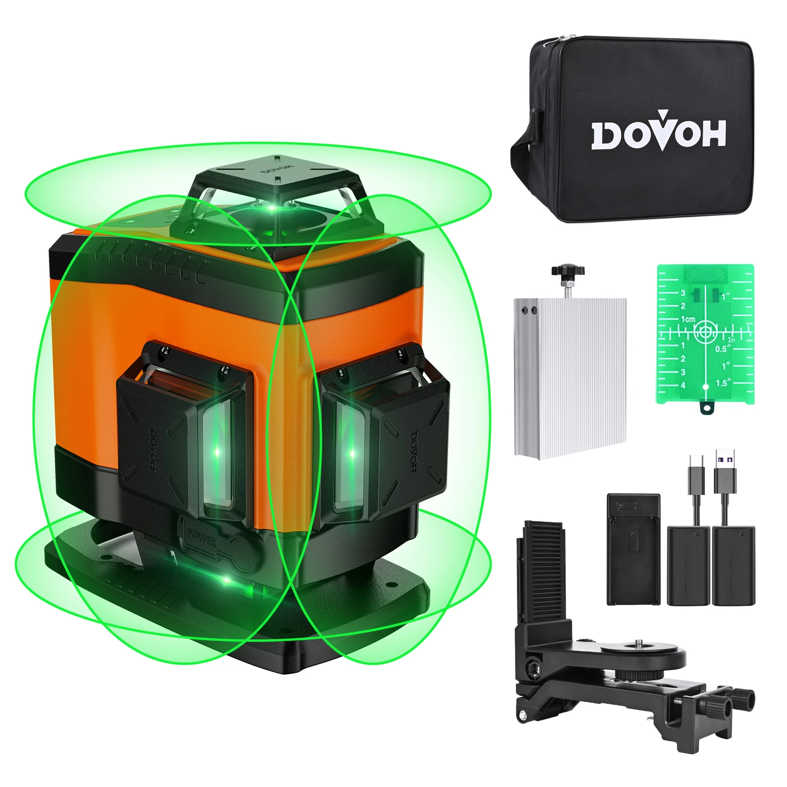 DOVOH 4x360° Laser Level 360 Self Leveling, 16 Line Laser Leveler for Construction Floor Tiling and Ceiling Rechargeable,K4-360G