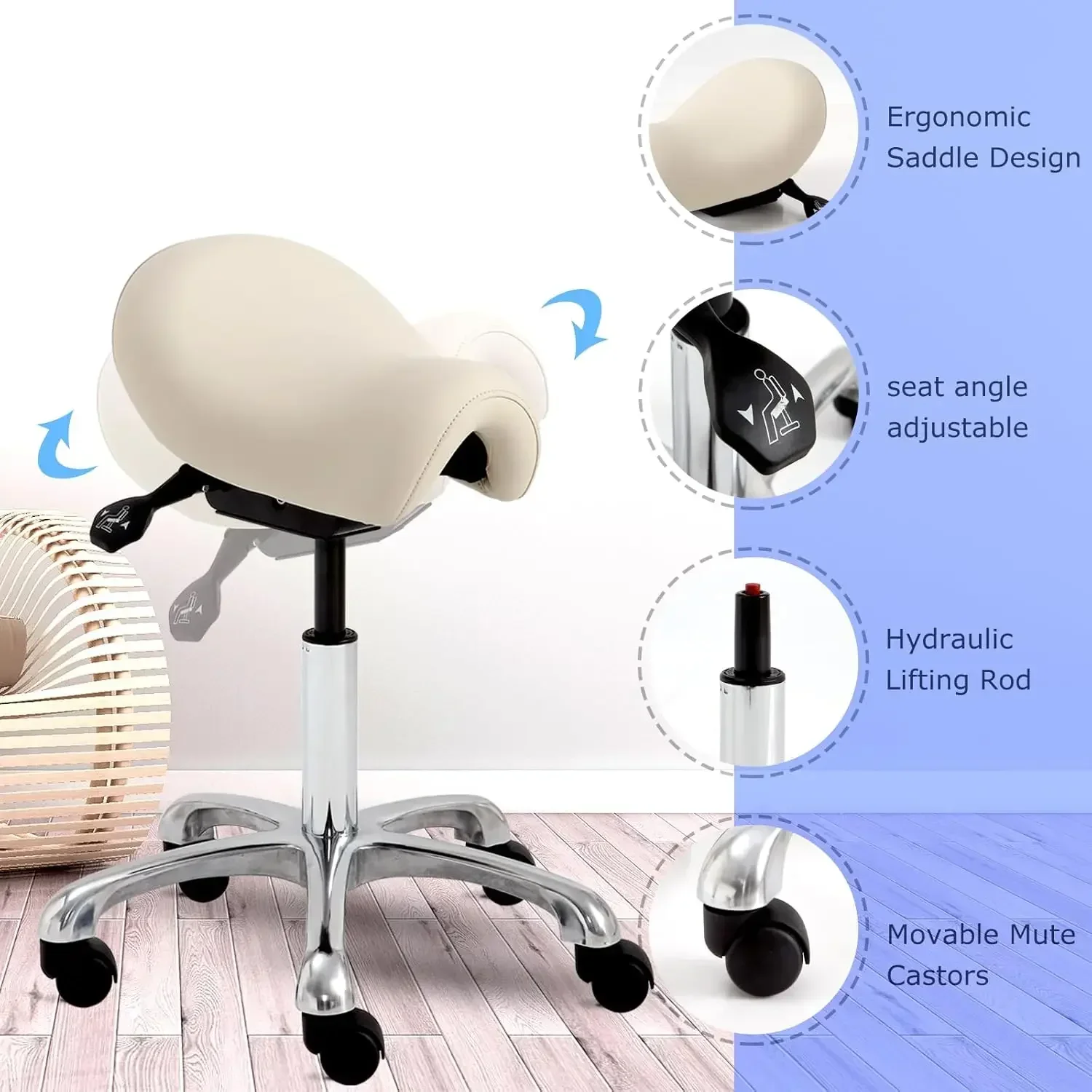 Saddle Chair - Adjustable Saddle Stool for Salon Spa Drafting Tattoo and Lash Tech，chair with lifting wheels, dental chair - view 3