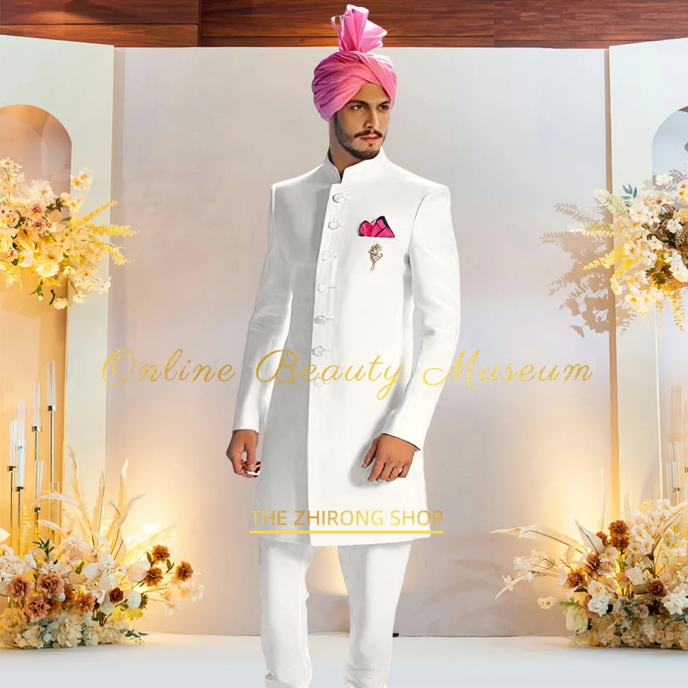 Setelan 2 potong pria India (jaket + celana) Klasik Sherwani untuk Indo resepsi pernikahan Sangeet pengantin pria gaun kustom pesta koktail