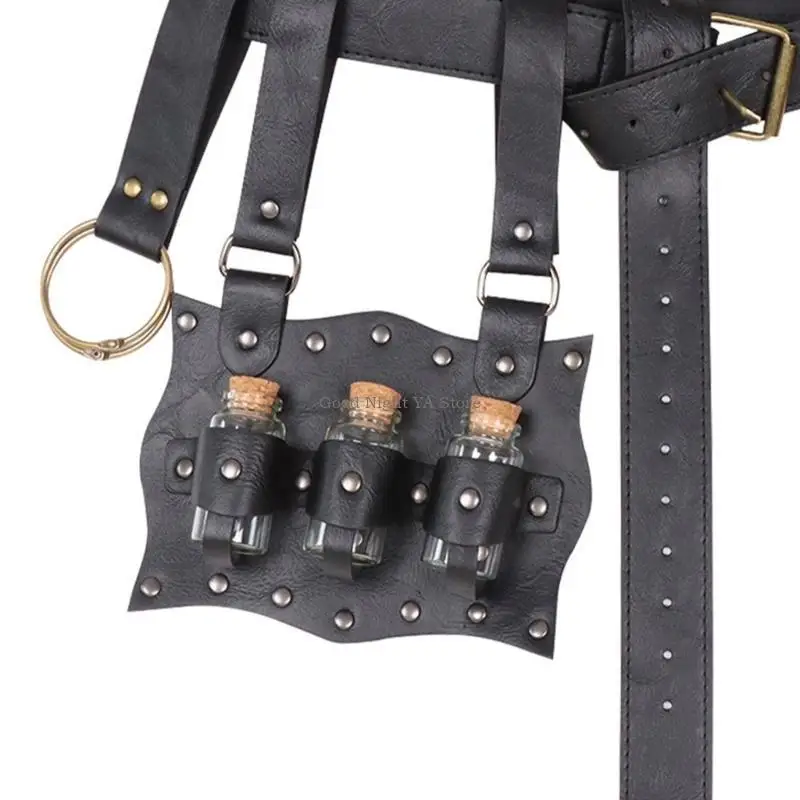 

Medieval Leather Waist Bag Leather Belt Wizard Waist Pouches Side Pack Cork Potion Bottle Medieval Leather Belt Bag