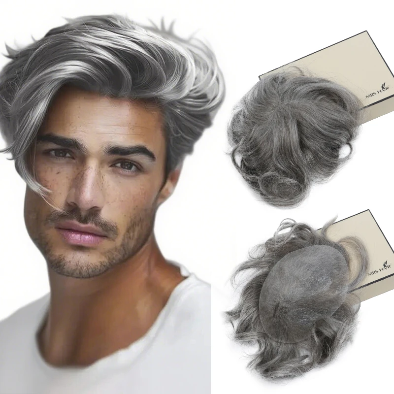 

MRS HAIR толщина парик из искусственной кожи для мужчин полиоснова парик с двойным завязками человеческие волосы прочный мужской капиллярный протез